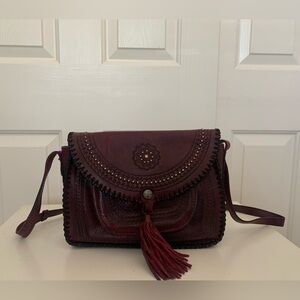 Gorgeous all leather dark ruby red Patricia Nash cross body bag